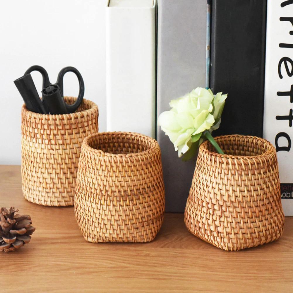 Hand-Woven Wicker Storage Container Basket