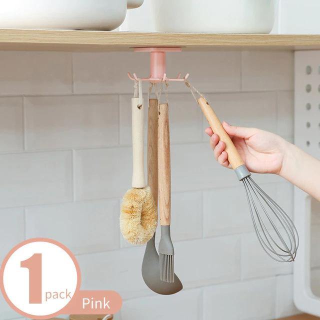 Under-Cabinet Spinning Kitchen Utensil Storage 6-Hook Hanger MistyRose / Square | Sage & Sill