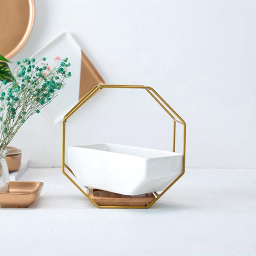 Geometric Ceramic Wall Planter with Octagonal Iron Frame