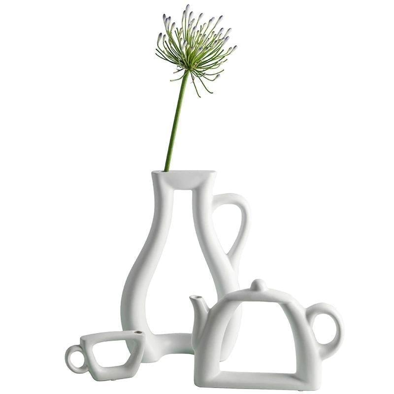 White Ceramic Tea Time Vases