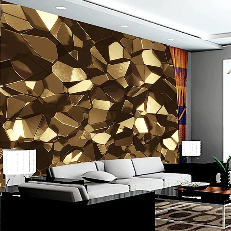 Modern 3D Golden Polygon Geometric Wallpaper