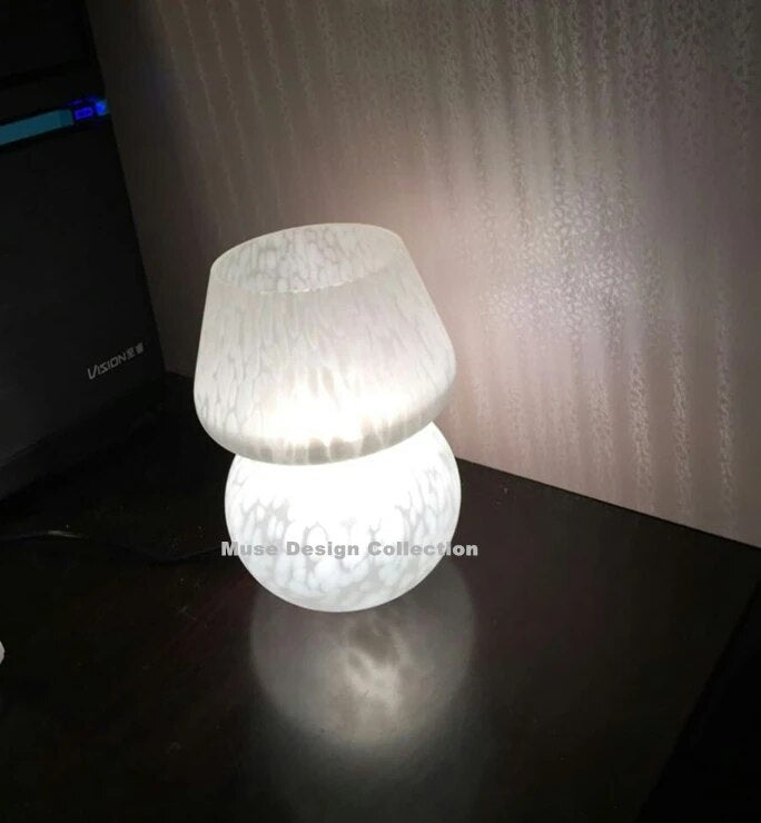 White Mushroom Stained Glass Table Lamp