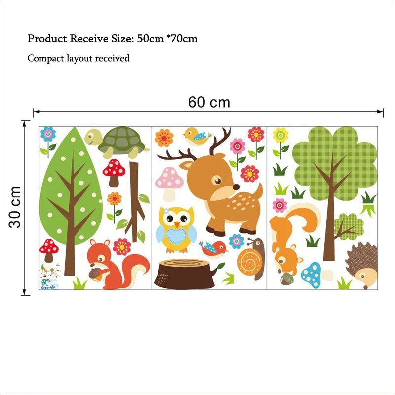 Cartoon Forest Animals Wall Sticker Kids Baby Rooms Living Room Decals Wallpaper Bedroom Nursery Background Home Decor Stickers