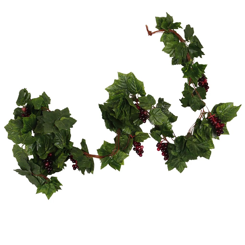 Artificial Plant Grapevine Leaves And Flowers Ivy Hanger Ivy Garland Plant Decoration, Grapevine With Grapes