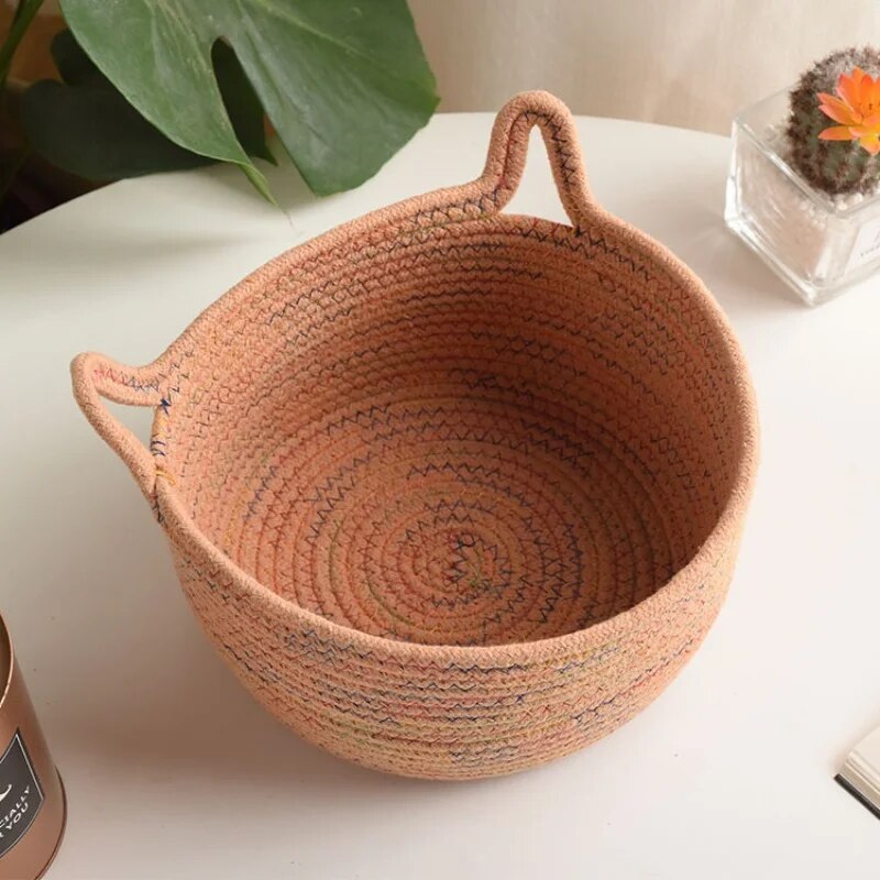 Cat Ear Cotton Rope Woven Basket