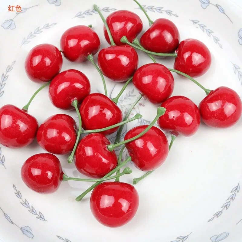 30Pcs Fake Cherry Artificial Fruit Model Simulation Cherry Ornament Craft Food Photography props Party Decor Home Decoration