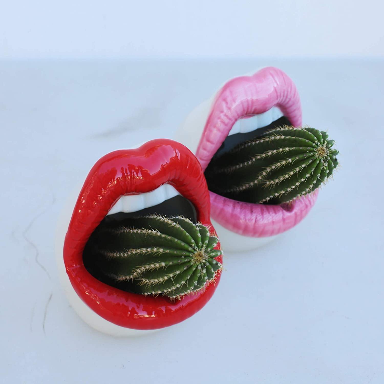 Pucker Up Lips Ceramic Planter