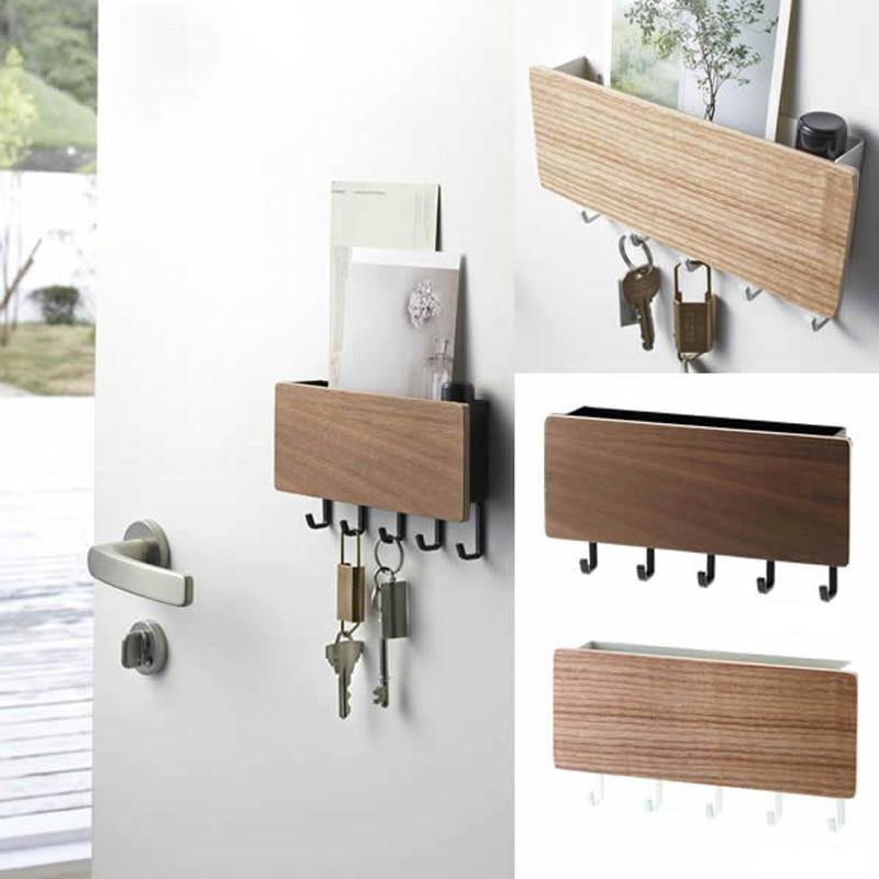 Wall-Mounted Wooden Storage Rack Key Hanger