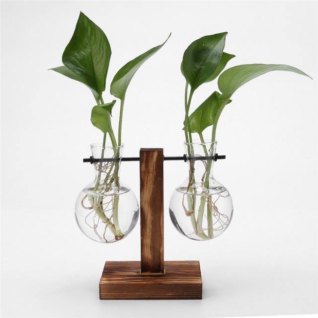 Glass Propagation Vase with Vertical Wooden Stand