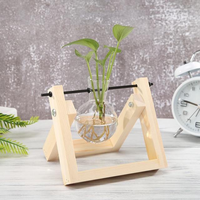 Glass Propagation Vase with A-Frame Wooden Stand