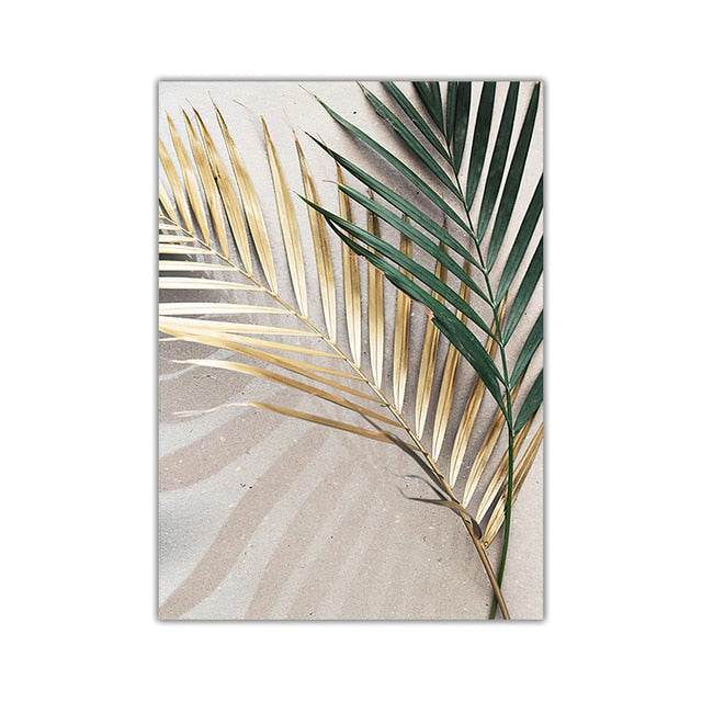 Nordic Wall Art Golden Palm Leaf Plant Canvas Poster