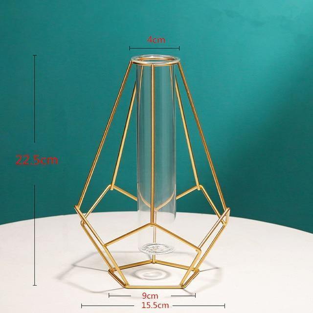 Geometric Iron Flower Vase with Glass Tube