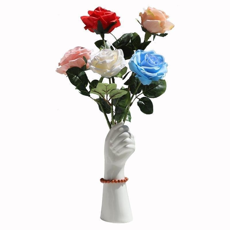 White Ceramic Hand Flower Vase