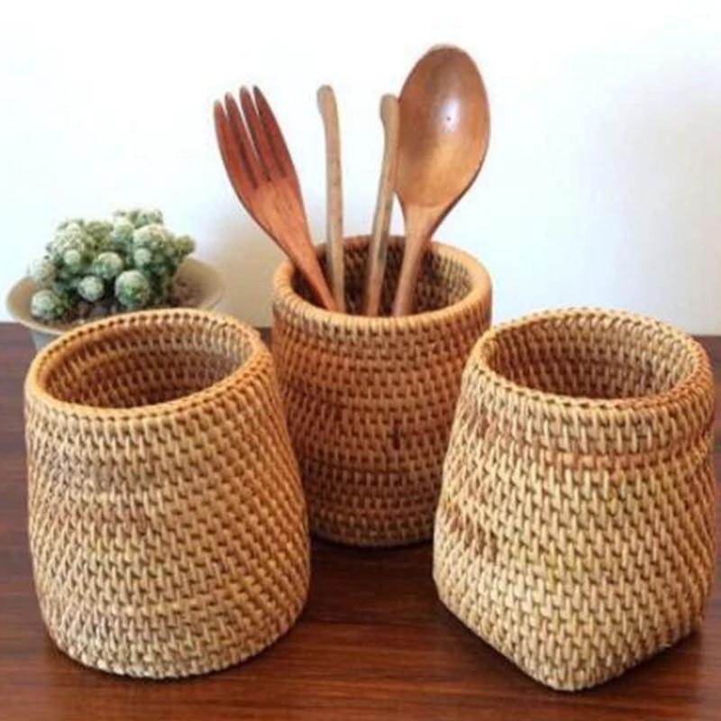 Hand-Woven Wicker Storage Container Basket