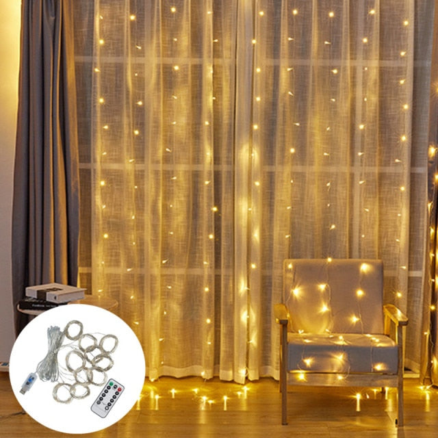 3M LED Curtain Fairy Lights Remote Control USB String Lights